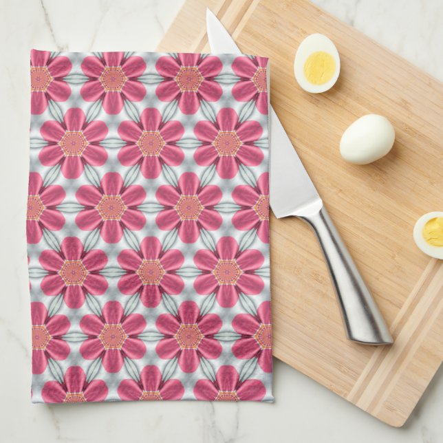 Sweet Pink daisy Pattern Tea Towel (Quarter Fold)