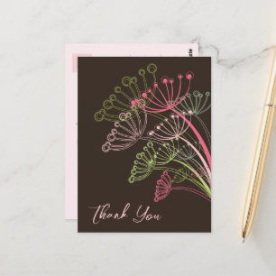 Sweet Pink Dandelions Flower Whimsical Thank You Postcard