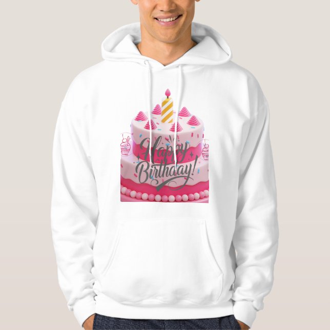 Sweet Pink Delight Birthday Cake Hoodie (Front)
