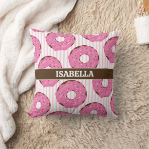 Sweet Pink Donut Throw Pillow