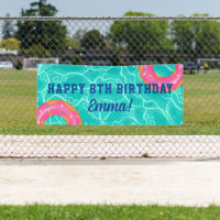 Sweet Pink Doughnut Blue Water Pool Party Birthday