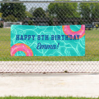 Sweet Pink Doughnut Blue Water Pool Party Birthday