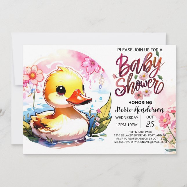 Sweet Pink Duck Baby Shower Invitation (Front)