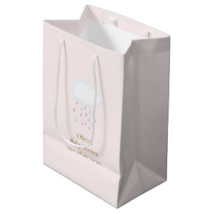 Sweet Pink Elegant Raindrop Girl Baby Shower Medium Gift Bag
