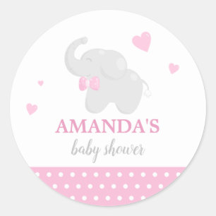 Sweet Pink Elephant Baby Shower Girl Sticker
