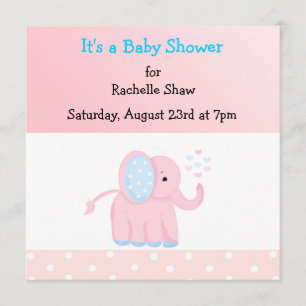 Sweet Pink Elephant Baby Shower Invitation