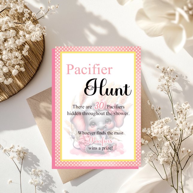 Sweet Pink Elephant Baby Shower Pacifier Hunt Game (Creator Uploaded)