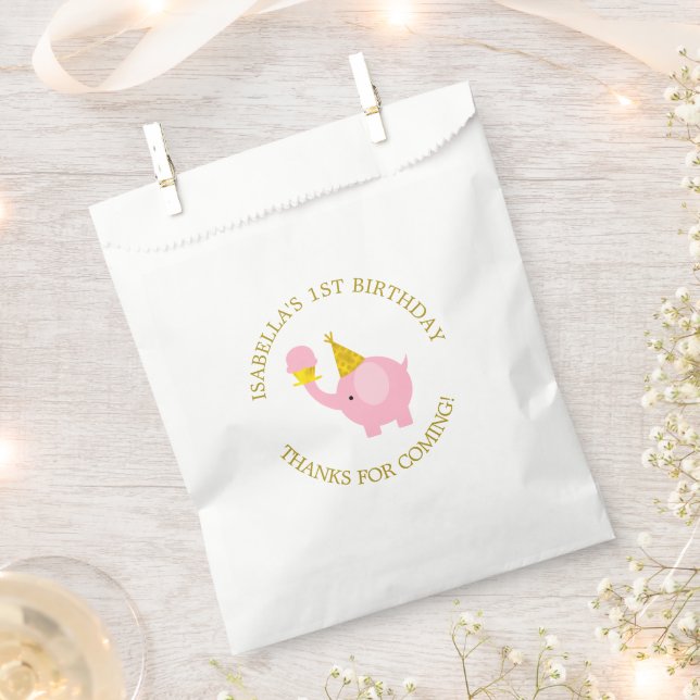 Sweet Pink Elephant Birthday Party Favour Bag (Clipped)