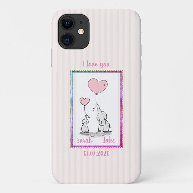 Sweet Pink Elephant Couple Case-Mate iPhone Case (Back)