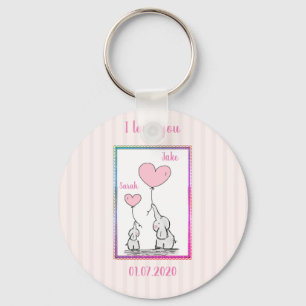 Sweet Pink Elephant Couple Key Ring