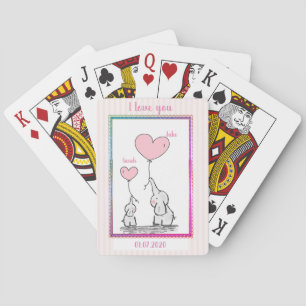 Sweet Pink Elephant Couple Playing Cards