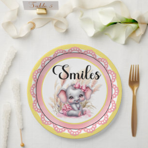 Sweet Pink Elephant - Peanut Smiles  Paper Plate