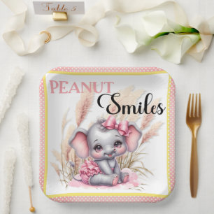 Sweet Pink Elephant - Peanut Smiles Paper Plate