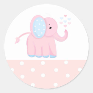 Sweet Pink Elephant with Polka Dot Border Classic Round Sticker