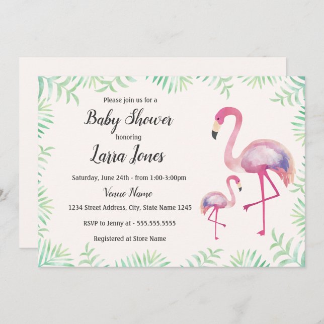 Sweet Pink Flamingo Girl Baby Shower Invitation (Front/Back)