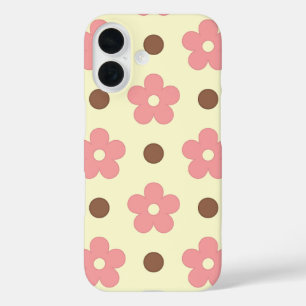 Sweet Pink Floral and Brown Polkadot Retro iPhone 16 Case
