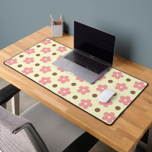 Sweet Pink Floral and Brown Polkadot Retro Desk Mat