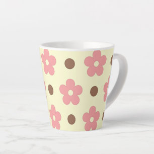 Sweet Pink Floral and Brown Polkadot Retro Latte Mug