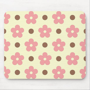 Sweet Pink Floral and Brown Polkadot Retro Mouse Pad
