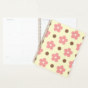 Sweet Pink Floral and Brown Polkadot Retro Planner