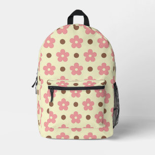 Sweet Pink Floral and Brown Polkadot Retro Printed Backpack