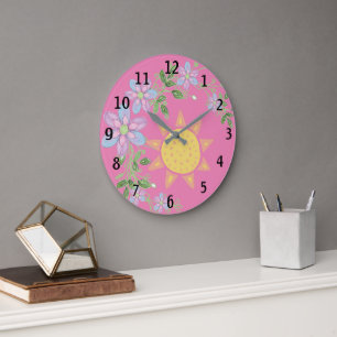 Sweet Pink Floral Baby Nursery Large Clock