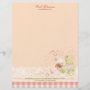 Sweet Pink Floral Blooms Checks Chic Lace Business Custom Letterhead