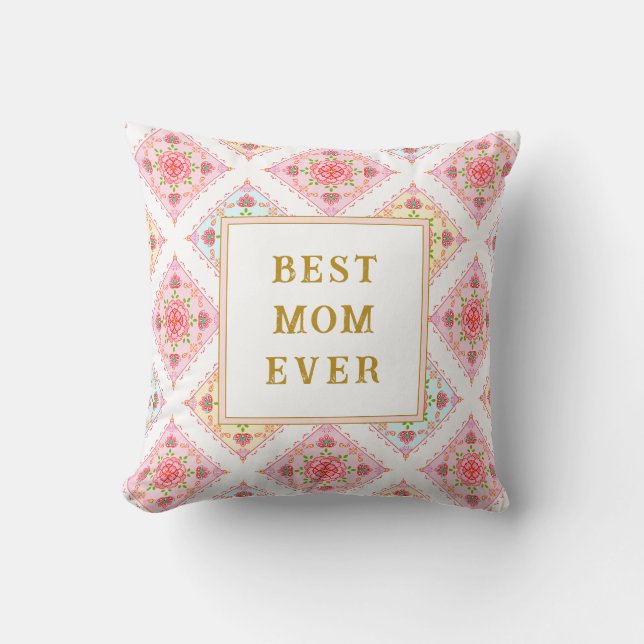 Sweet Pink Floral Diamond Pattern Cushion (Front)