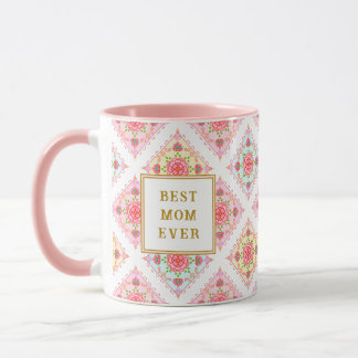 Sweet Pink Floral Diamond Pattern Mug