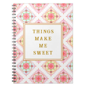 Sweet Pink Floral Diamond Pattern Notebook