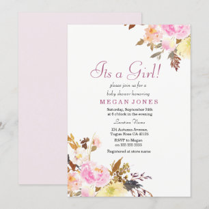 Sweet Pink Floral Its a Girl Baby Shower Invite