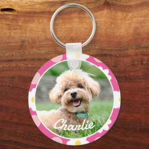 Sweet Pink Floral Pattern Personalised Pet Photo Key Ring