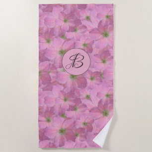 Sweet Pink Floral Pattern with Custom Monogram Beach Towel