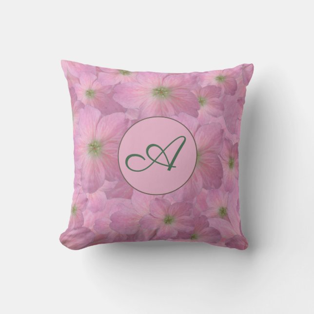 Sweet Pink Flowers with Custom Monogram Cushion (Front)