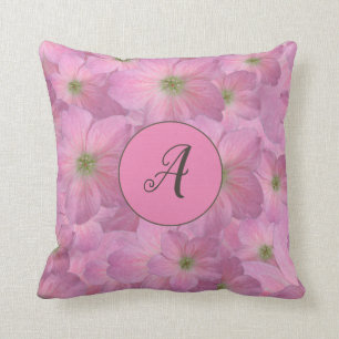 Sweet Pink Flowers with Custom Monogram Cushion