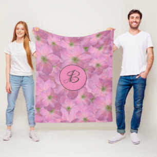 Sweet Pink Flowers with Custom Monogram Fleece Blanket
