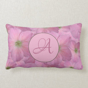 Sweet Pink Flowers with Custom Monogram Lumbar Cushion