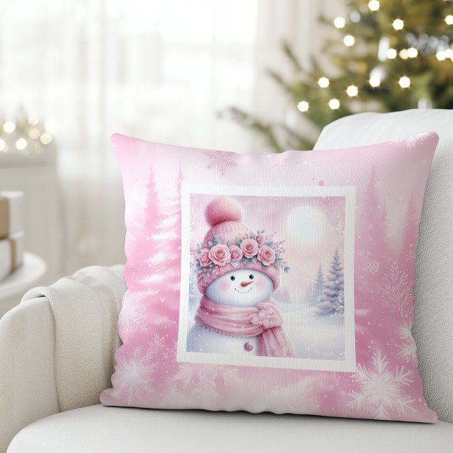 Sweet Pink Forest Pinkmas Snowman Kids Cushion (Sweet Pink Forest Pinkmas Snowman Kids Cushion)