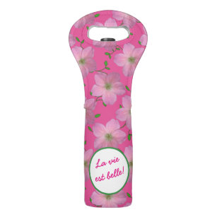 Sweet Pink Garden Flowers on any Colour any Text Wine Bag