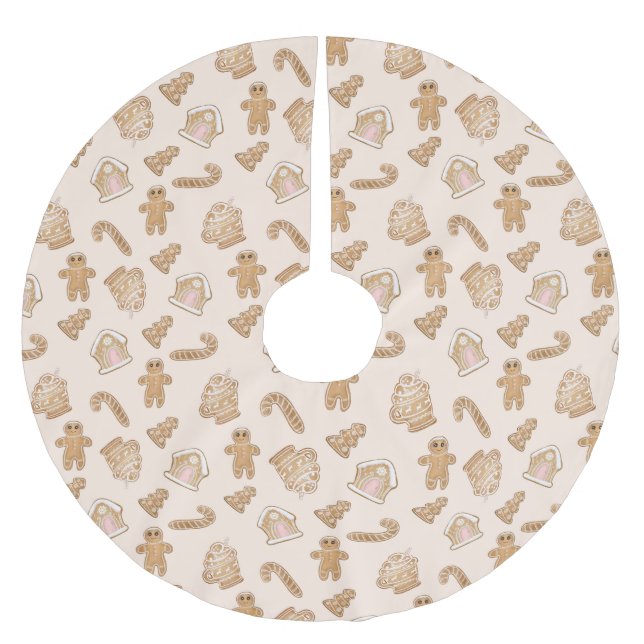 Sweet Pink Gingerbread Christmas pattern Brushed Polyester Tree Skirt (Front)