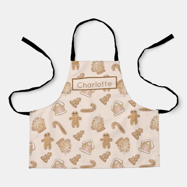 Sweet Pink Gingerbread Christmas pattern Kids' Apr Apron (Front)