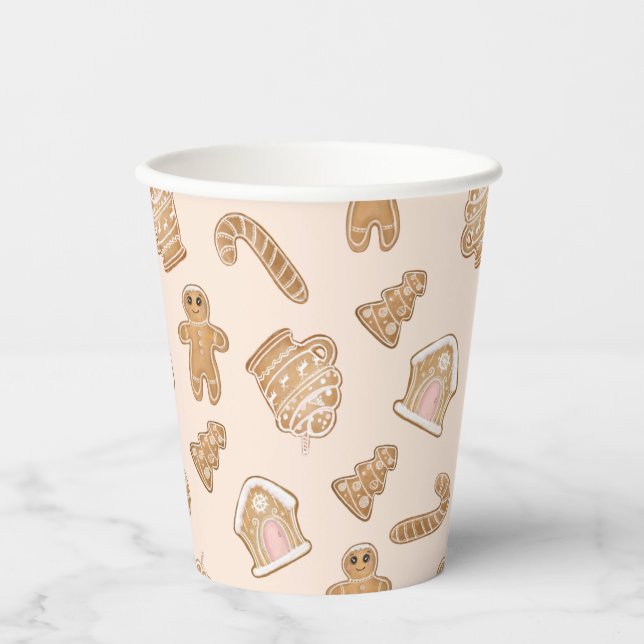 Sweet Pink Gingerbread Christmas pattern Paper Cups (Front)