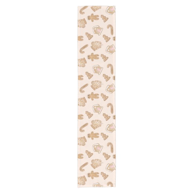 Sweet Pink Gingerbread Christmas pattern Short Tab Table Runner (Front)