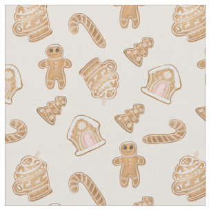 Sweet Pink Gingerbread Christmas seamless pattern Fabric