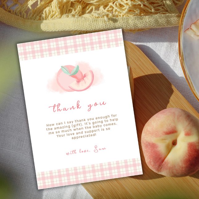 Sweet Pink Gingham Peach Baby Shower Thank You Card (Sweet Pink Gingham Peach Baby Shower Thank You Card)