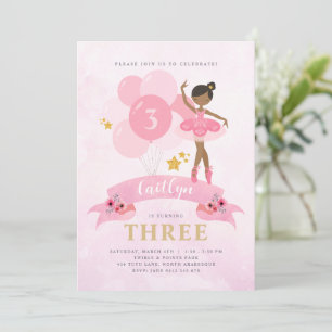Sweet Pink & Gold Ballerina Birthday Invitation