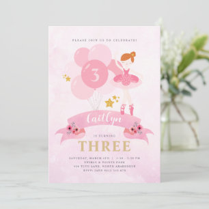 Sweet Pink & Gold Ballerina Birthday Invitation
