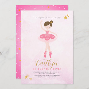 Sweet Pink & Gold Ballerina Birthday Invitation