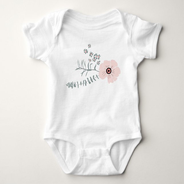 Sweet Pink Grey Floral Design Baby Bodysuit (Front)