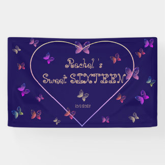 sweet Pink Heart Butterflies Sweet 16 Birthday Banner